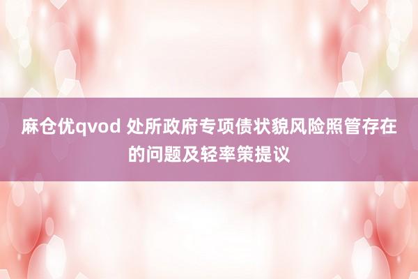 麻仓优qvod 处所政府专项债状貌风险照管存在的问题及轻率策提议