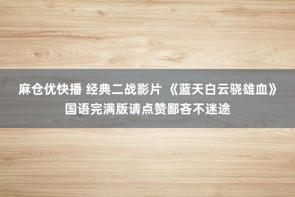 麻仓优快播 经典二战影片 《蓝天白云骁雄血》国语完满版请点赞鄙吝不迷途